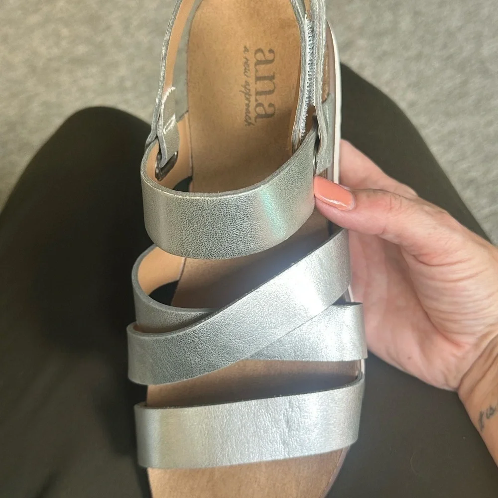 A.N.A. A New Approach Silver Strappy Sandals Lightly Used Size 8